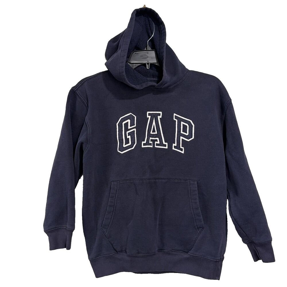 Vtg Gap Athletic Hoodie Fleece Navy Kids Unisex XL (12) Spellout Arch 90s Y2K